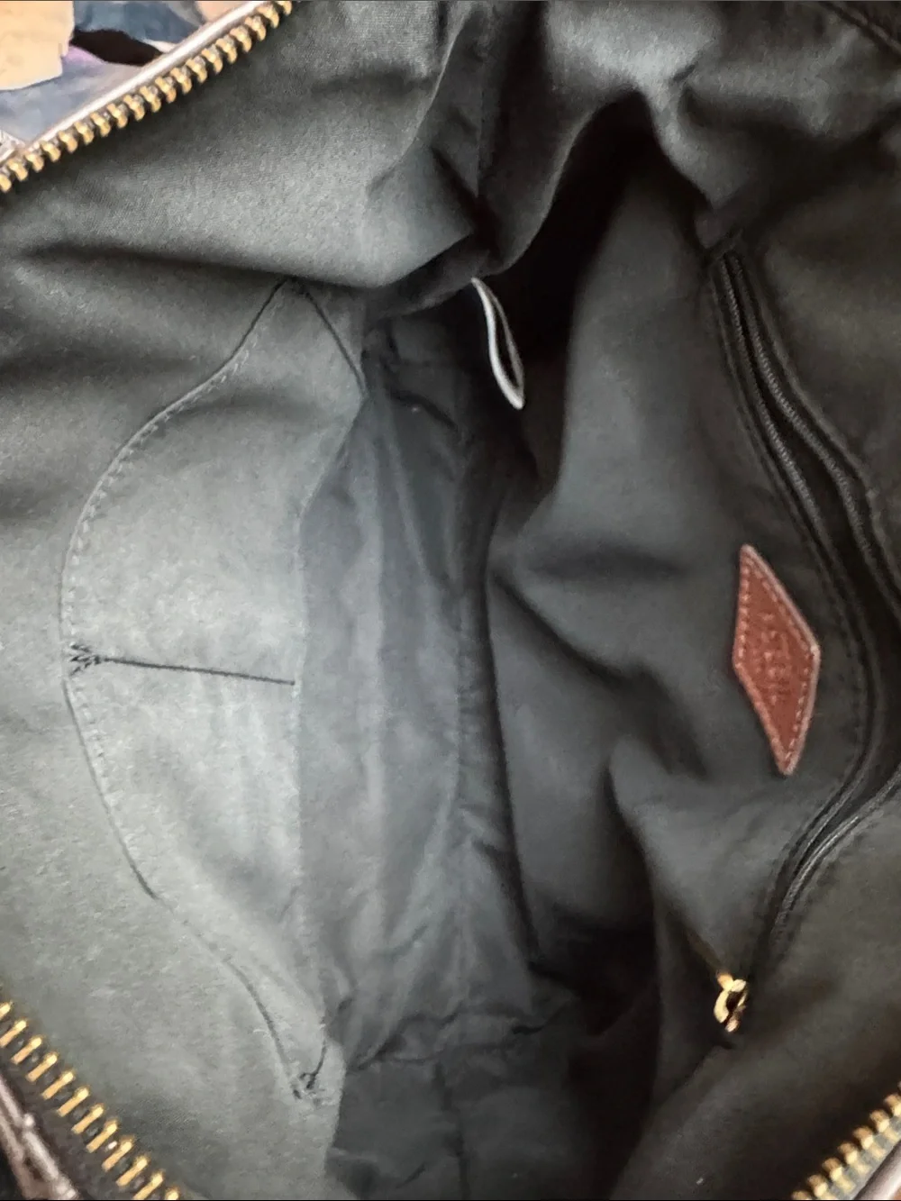 Fossil Black Leather Satchel with Brown Strap Accent
